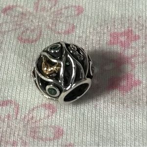 Pandora birds of a feather charm, green zircons and 14  k gold